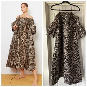 GANNI CRISPY JACQUARD DRESS - LEOPARD